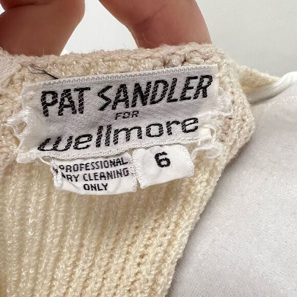 Vintage 80s Pat Sandler Wellmore Embellished Cream Sweater Dress Women’s 6 Zip - Picture 13 of 14